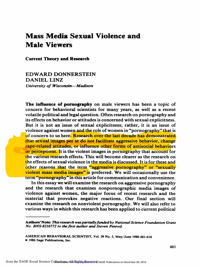 Mass Media Sexual Violence and Male Viewers | PDF | Violence