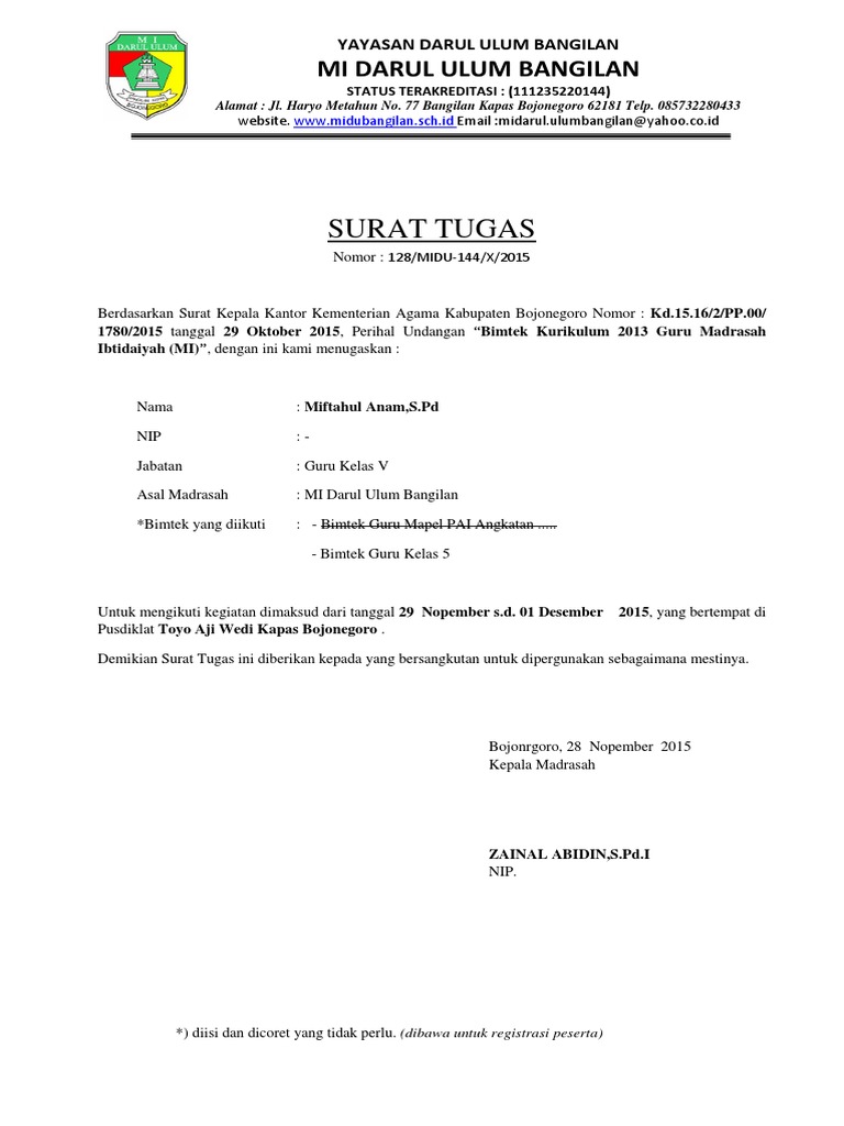 Contoh Surat Tugas Bimtek 
