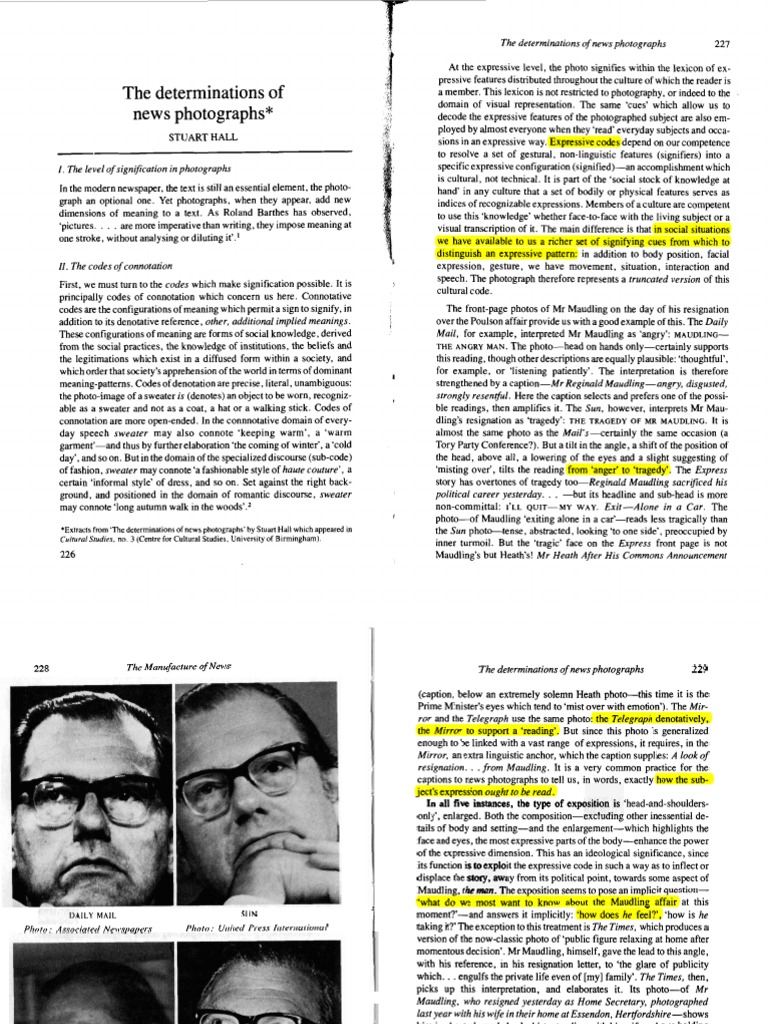 Hall S 1 The Determinations Of News Photographs The Manufacture Of News Social Problems 