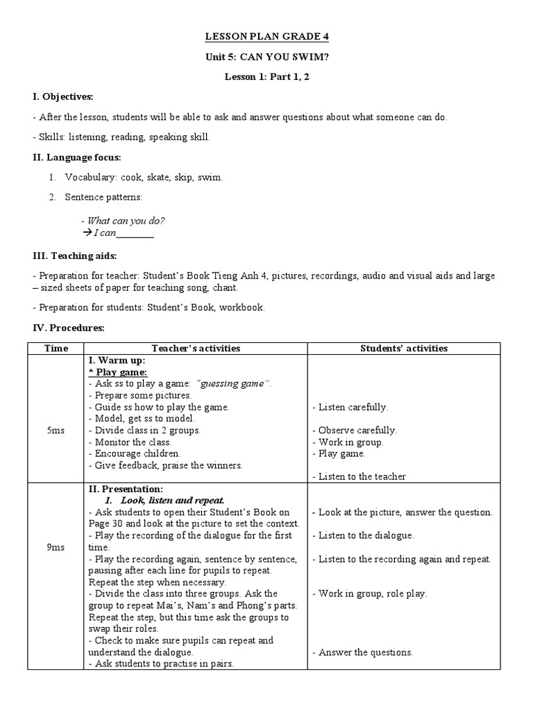 Lesson Plan Grade 4 | PDF | Lesson Plan | Linguistics