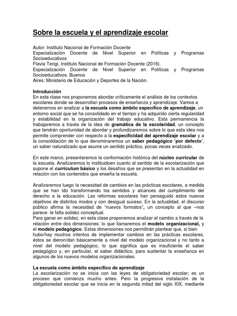 Sobre La Escuela y El Aprendizaje Escolar 2016 | PDF | Aprendizaje ...