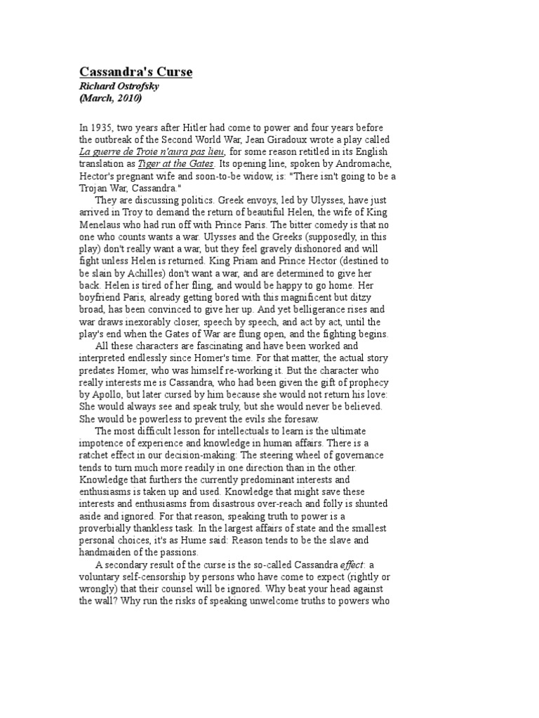 Cassandra's Curse Hector Helen Of Troy