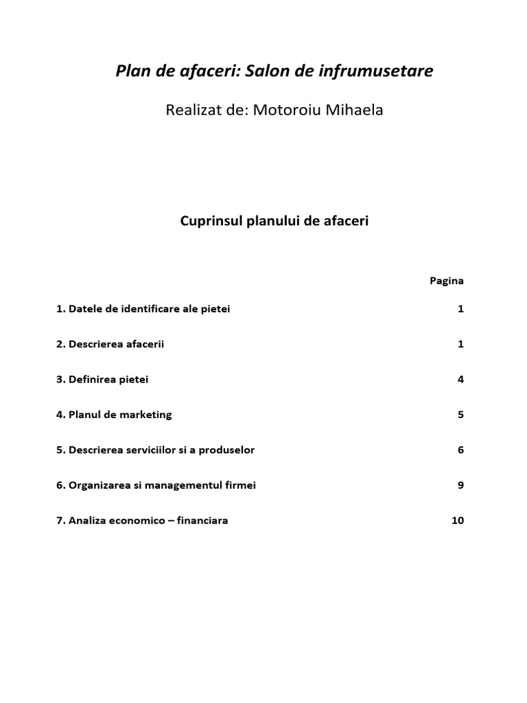 Plan de Afaceri Salon PDF