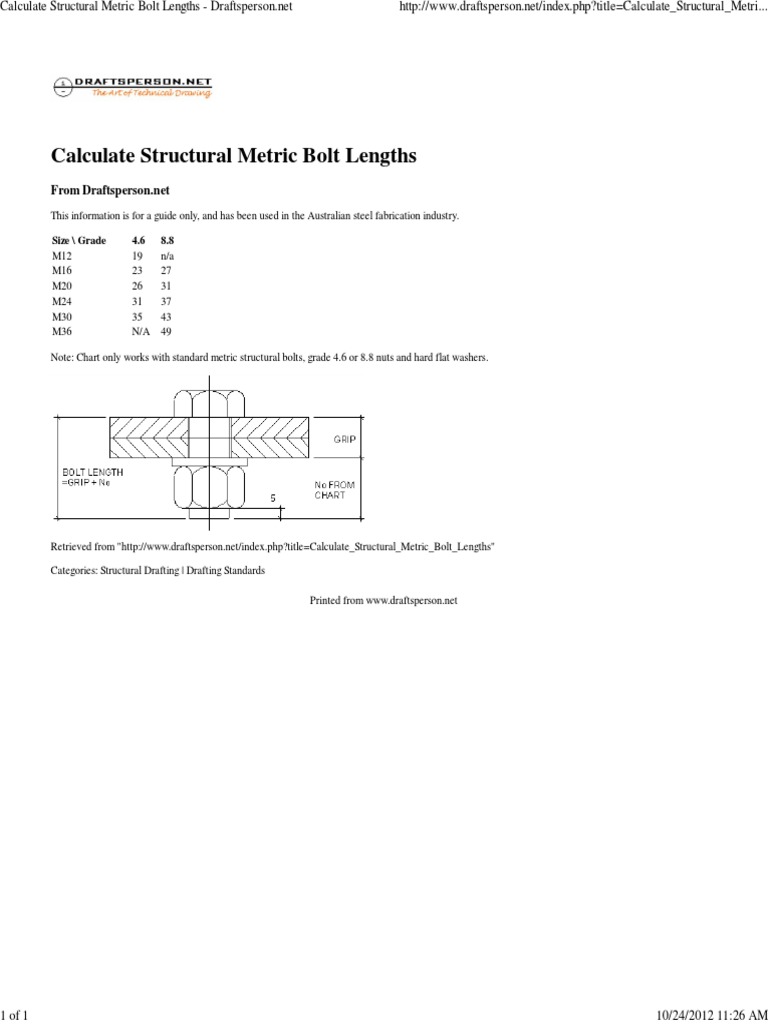 Metric Structural Bolt Length Guide | PDF