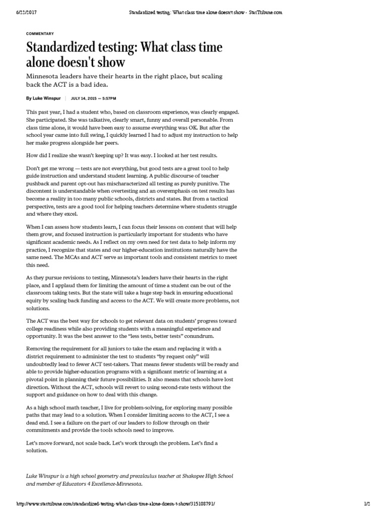 The Importance of ACT in Education | PDF | Standardized Tests | Test ...