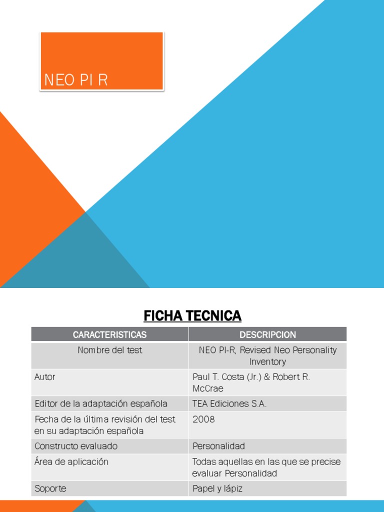 Ficha Técnica del Test NEO PI-R | PDF | Alfa de Cronbach | Conceptos ...