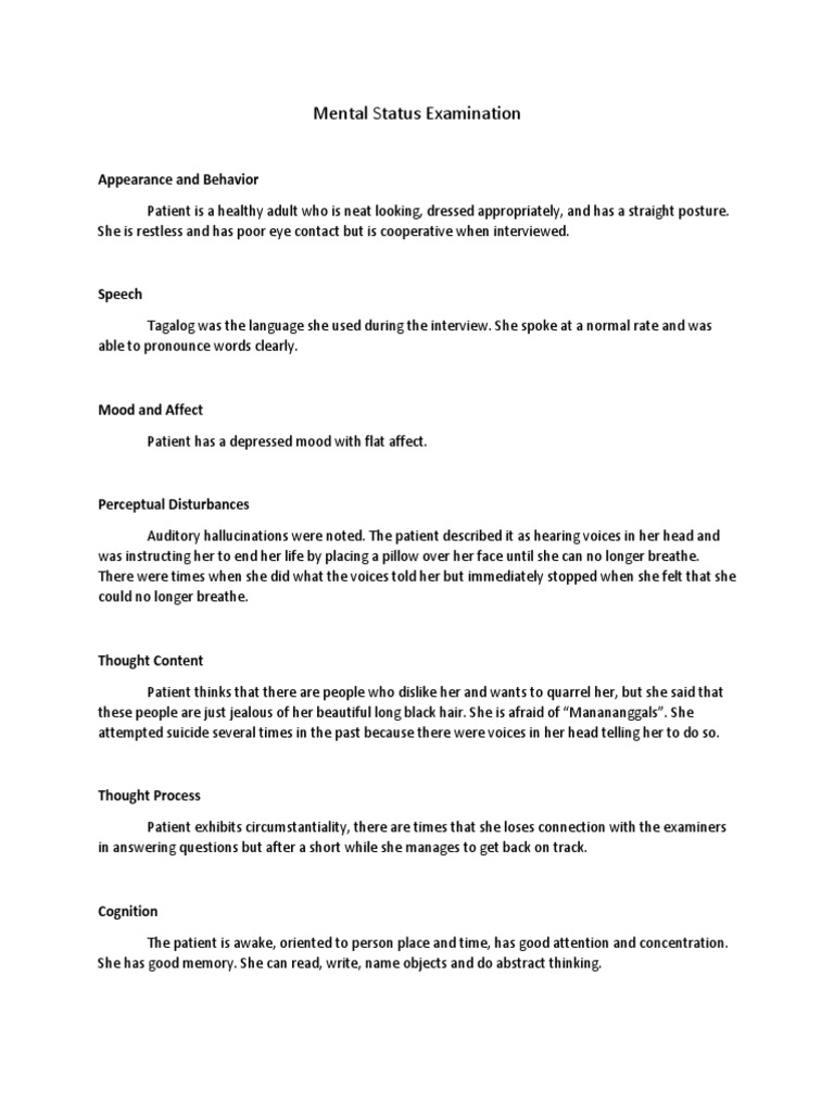 Mental Status Examination: Appearance and Behavior | PDF