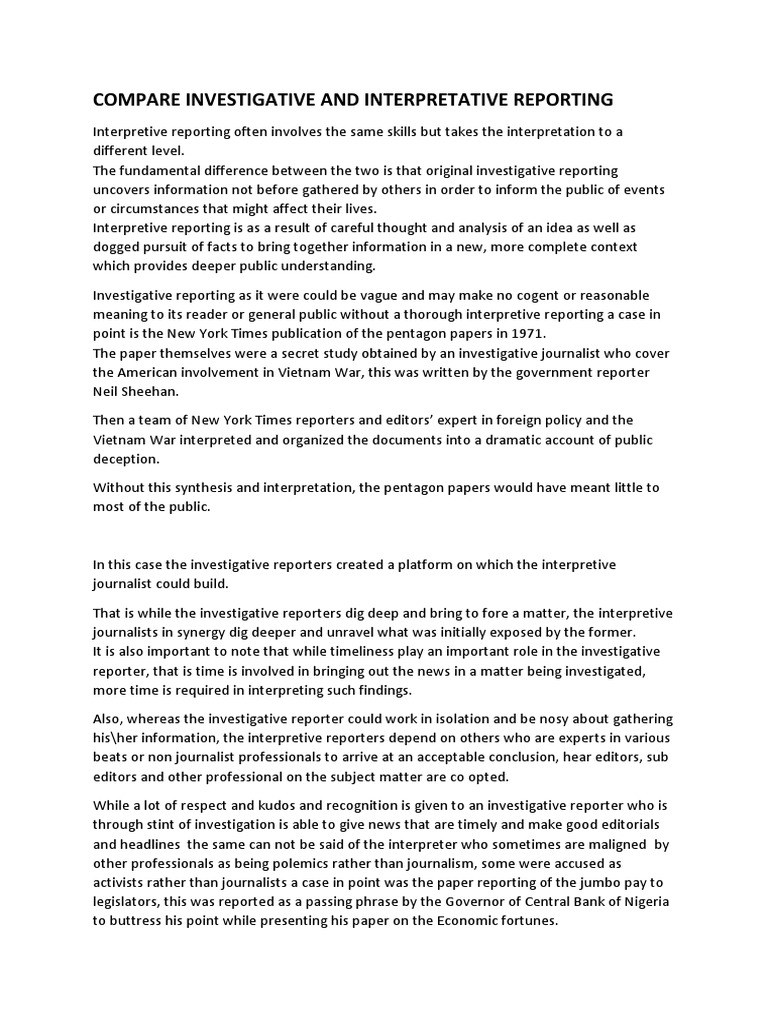 Difference Between Interpretative and Investigative Journalism | PDF ...