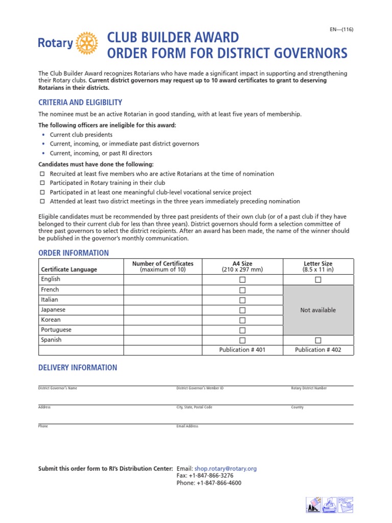 Club Builder Award Order Form en | PDF | Government