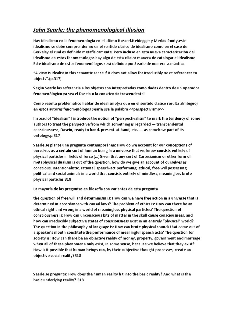 John Searle The Phenomenological Illusion | PDF | Phenomenology ...