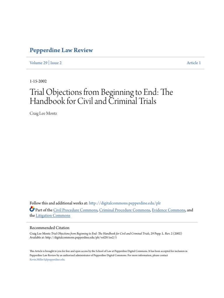 Trial Objections From Beginning To End The Handbook For Civil An PDF