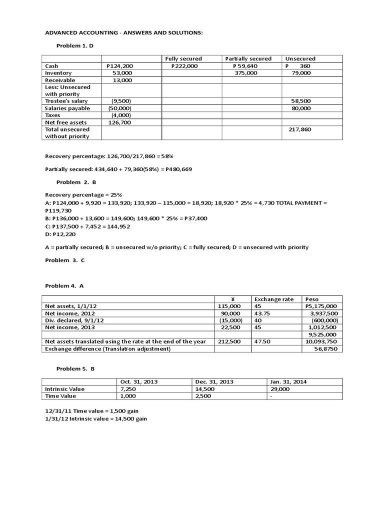 Advanced Accounting Solutions and Answers | PDF | Goodwill (Accounting ...