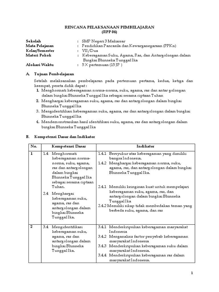 RPP PPKn SMP Revisi Kurikulum 2013 Kelas VII BAB IV