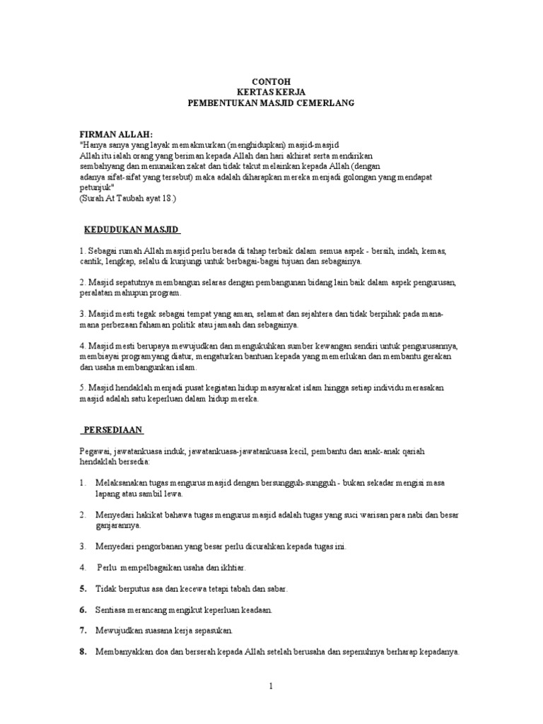 Kertas Kerja Masjid Cemerlang Pdf