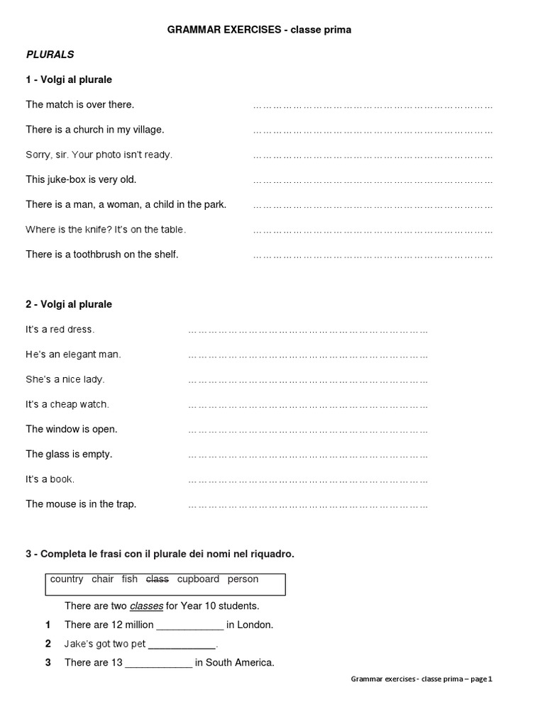 Grammar Exercises Classe Prima | PDF, image size:768x1024