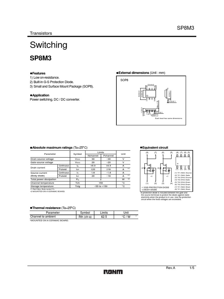 sp8m3 Datasheet | PDF | Field Effect Transistor | Diode