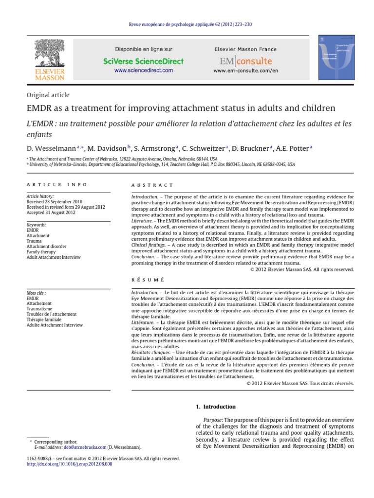 Emdr As A Treatment For Improving Attachment Status in Adults and ...