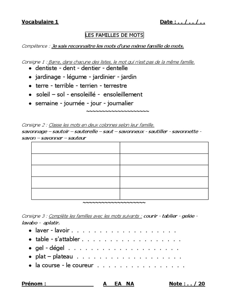 Mots De La Même Famille Que Blanc 1 Les Mots de La Meme Famille | PDF