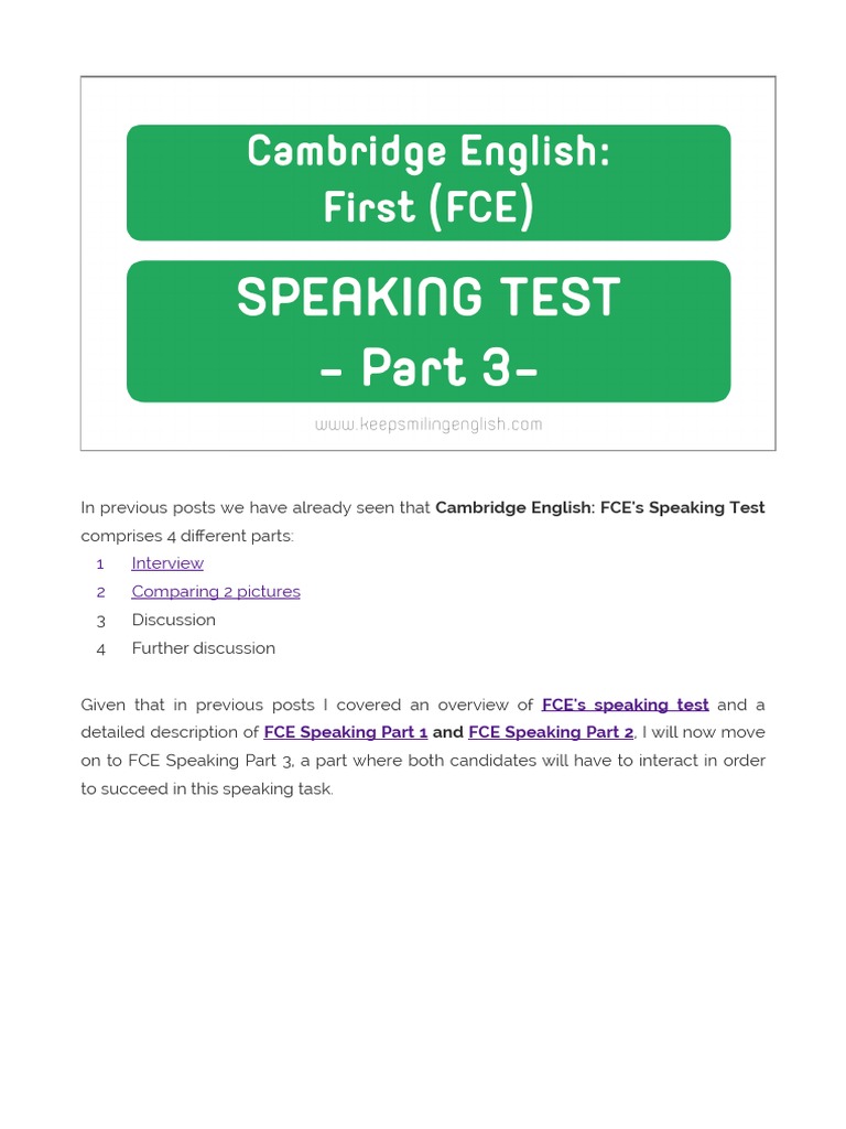 FCE Speaking Part 3 Overview and Tips | PDF | Communication | Cognition