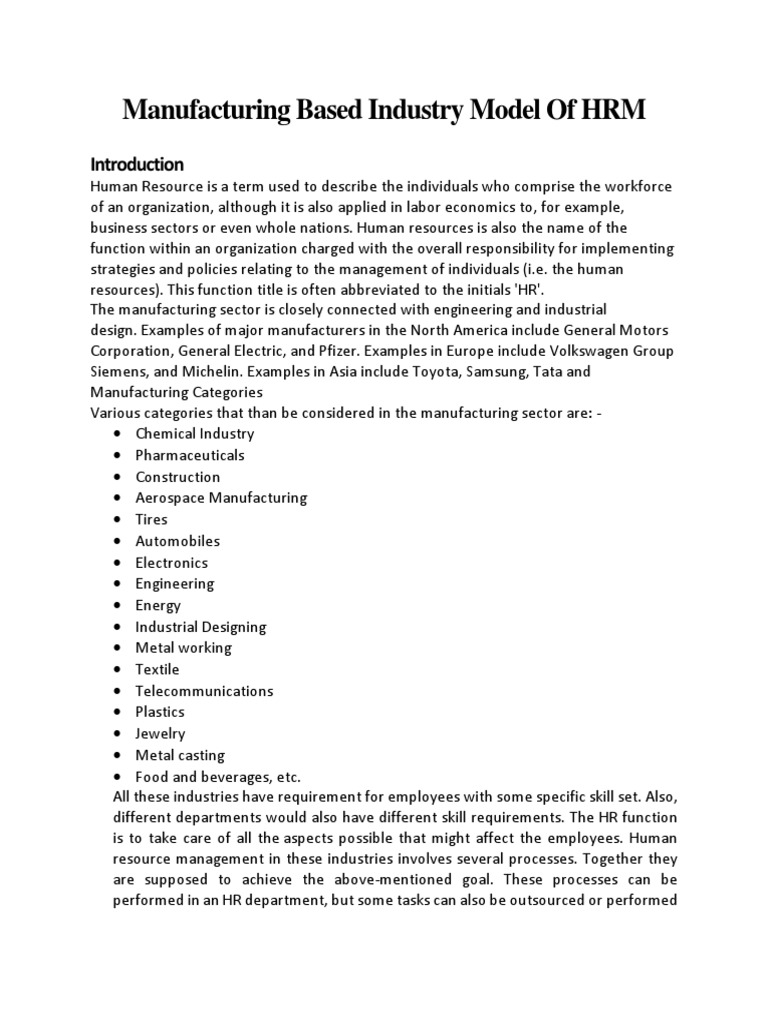 HRM Practices in Manufacturing Industry | PDF | Human Resource ...