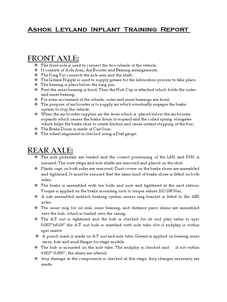 Ashok Leyland Report PDF Axle Machining