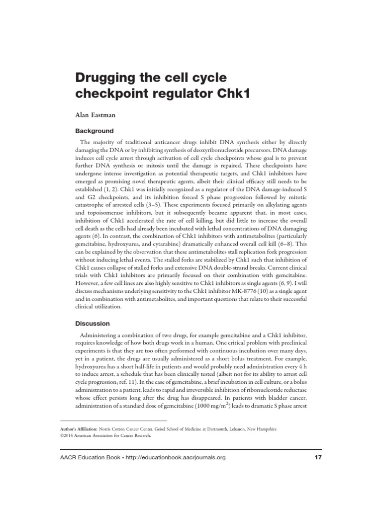 Drugging The Cell Cycle Checkpoint Regulator Chk1 Alan Eastman PDF