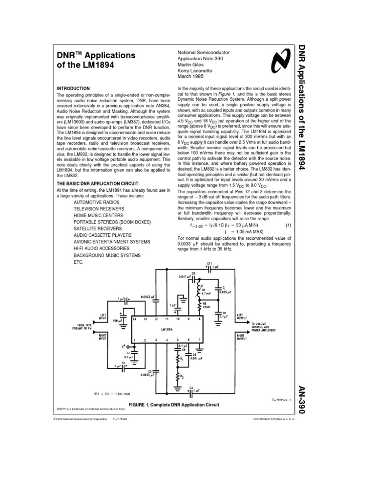DNR Applications of The LM1894: National Semiconductor Application Note ...
