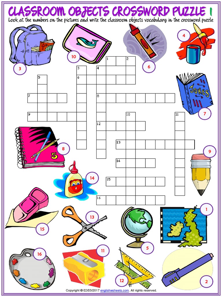 English Reproducible Student Worksheet Crossword Answer Key