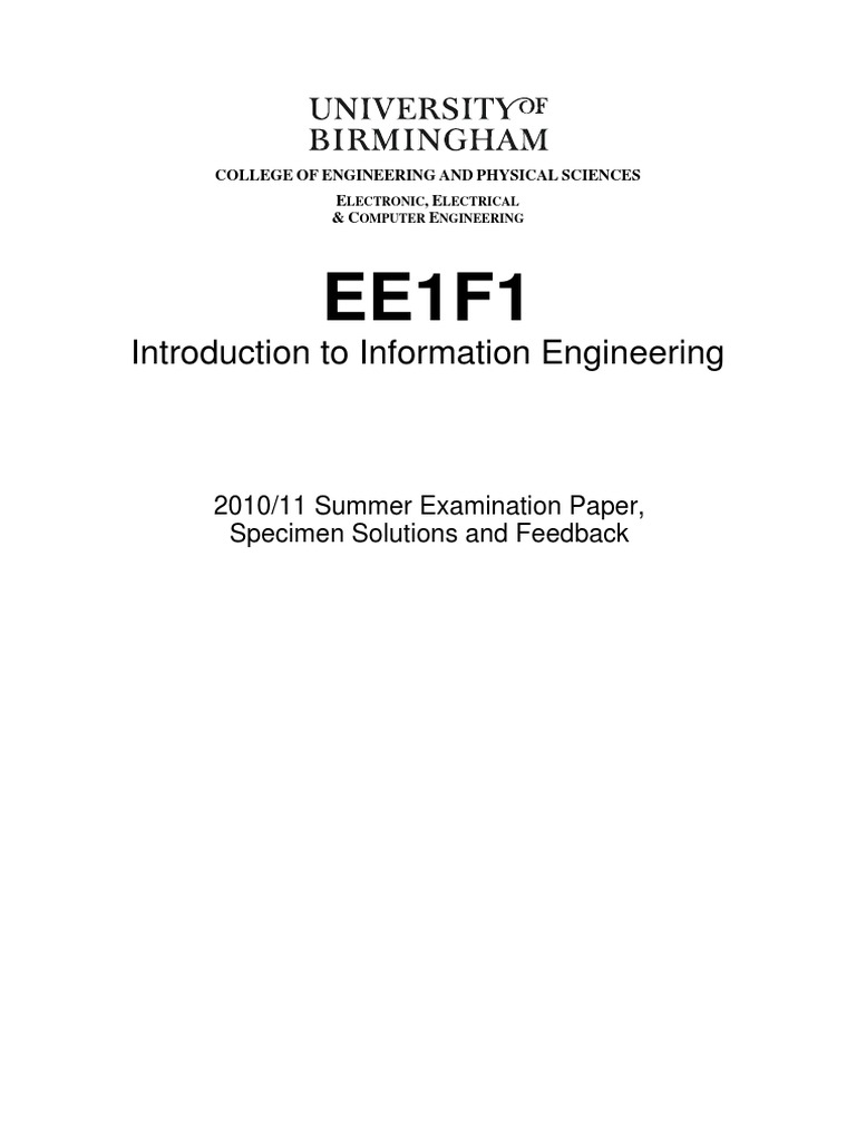 Introduction To Information Engineering: 2010/11 Summer Examination ...