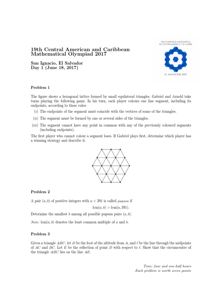 19th Central American and Caribbean Mathematical Olympiad 2017 | PDF