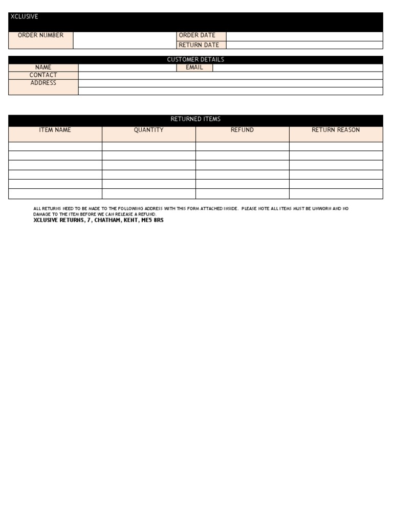 Xclusive Return Form | PDF