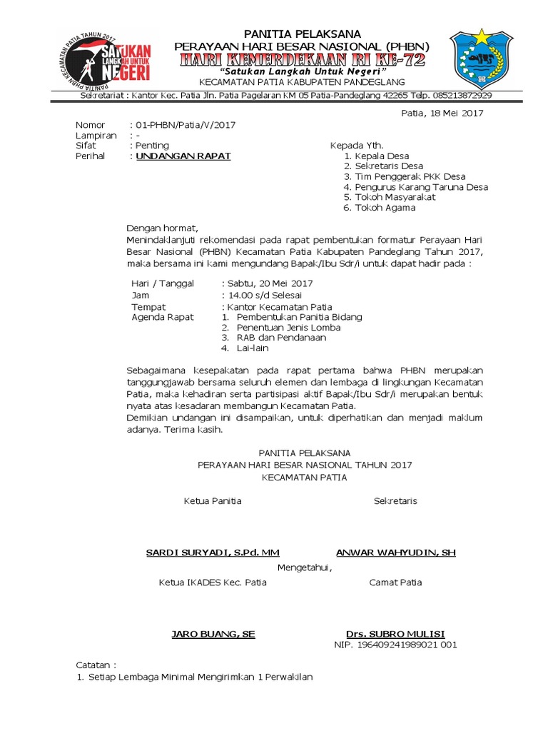 6000 Koleksi Contoh Undangan Rapat Panitia Hut Ri Terbaru