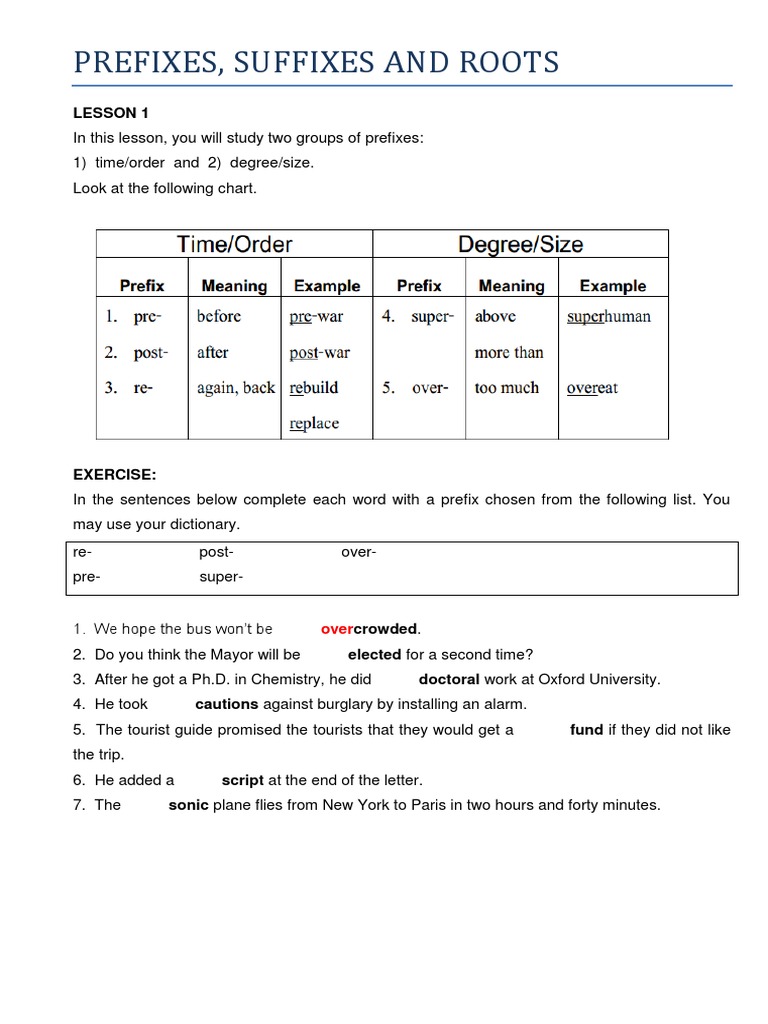 Prefixes Suffixes and Roots | PDF | Noun | Adjective
