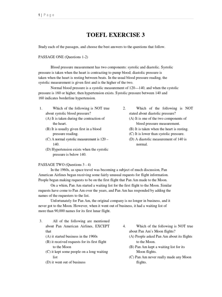 TOEFL Reading Comprehension Practice | PDF | Blood Pressure | Hypertension