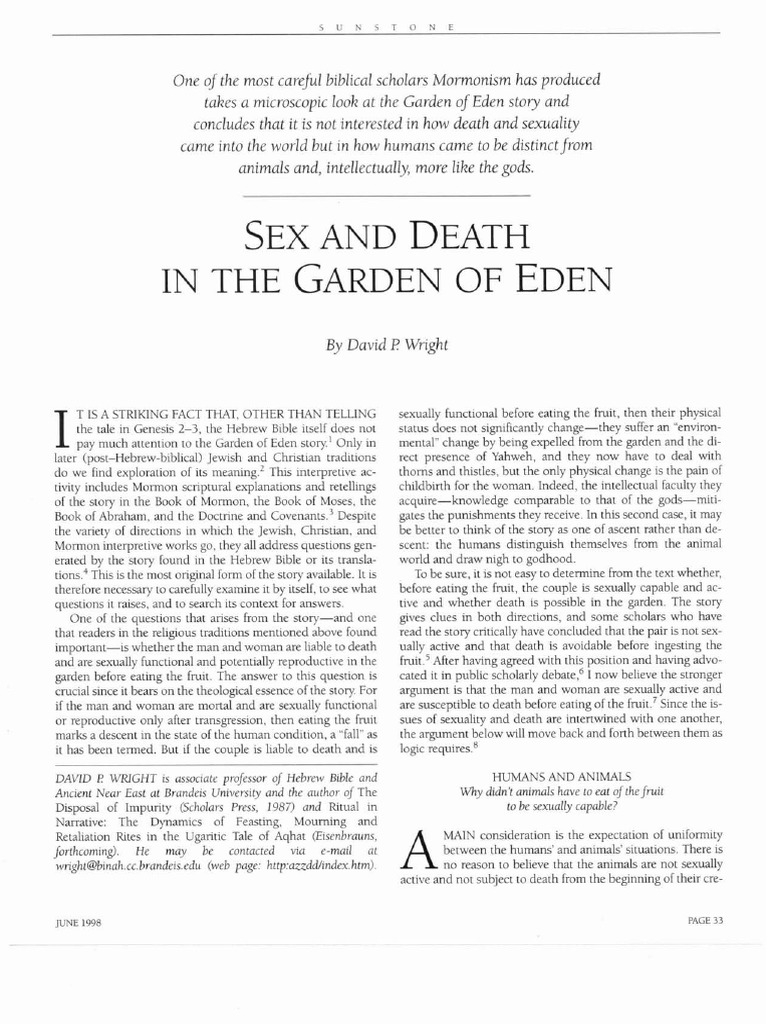 Sex Garden Eden And Death In The Of Pdf Adam And Eve Genesis Creation Narrative