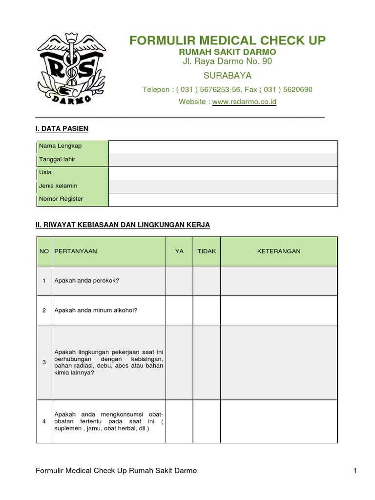 Form Medical Check Up Darmo