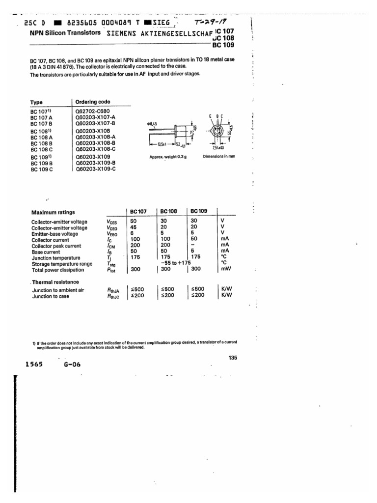 Datasheet Transistor bc107bp PDF PDF