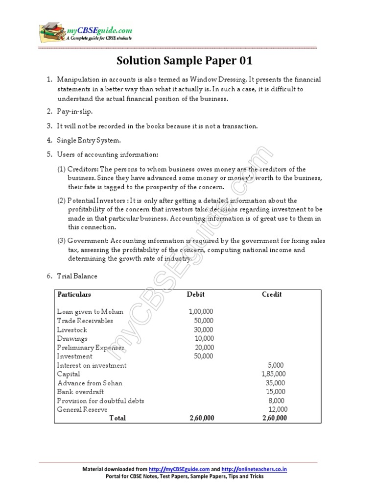 2017 11 Accountancy Sample Paper 01 Solution International Financial