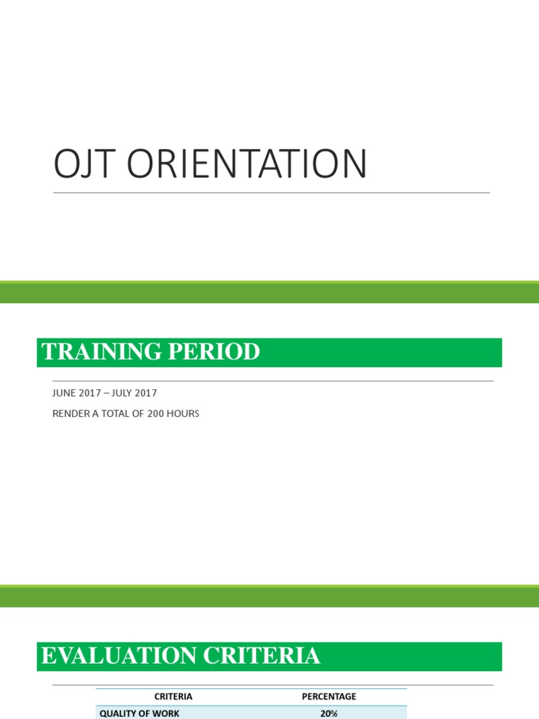 Ojt Presentation Pdf Evaluation Business