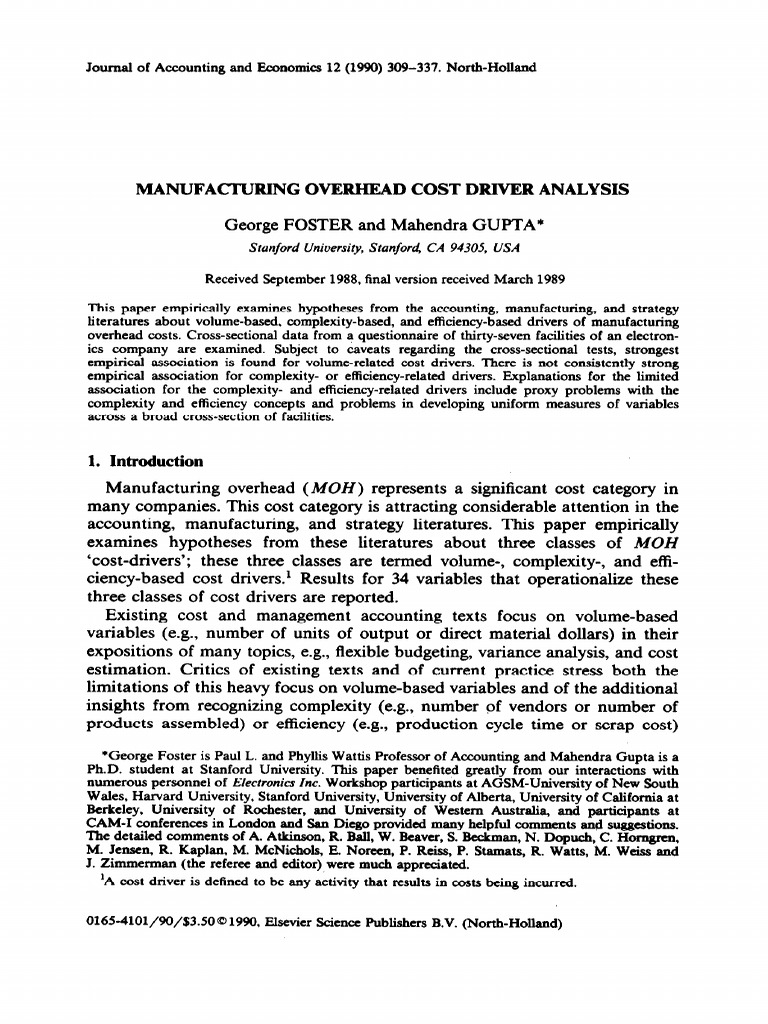 Manufacturing Overhead Cost Driver Analysis 1990 Journal of Accounting ...