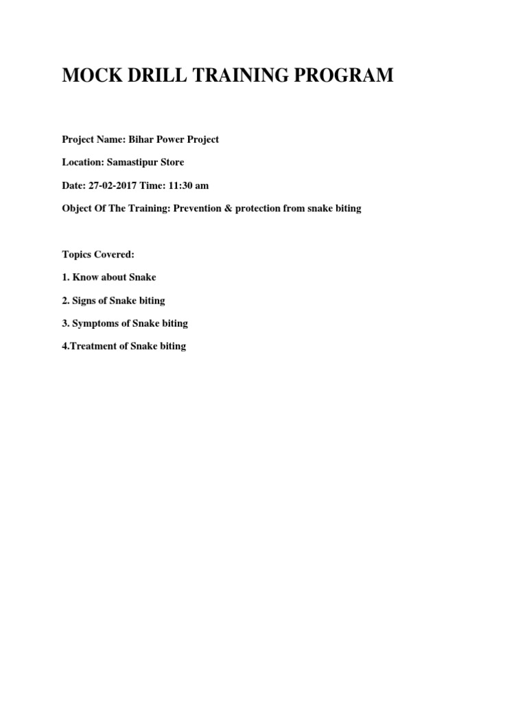 Mock Drill Training Program PDF Epidemiology Health Sciences