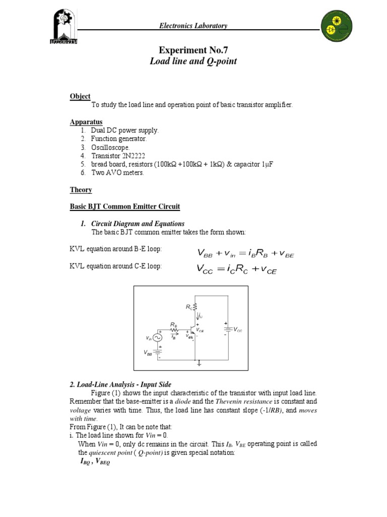 Load Line and Q-Point | PDF | Electrical Equipment | Electronic Circuits
