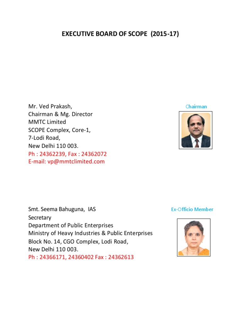 SCOPE Executive Board Members List | PDF | New Delhi | Government Of India