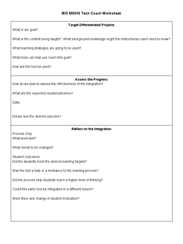 Tech Coach Worksheet for Differentiated Projects | PDF
