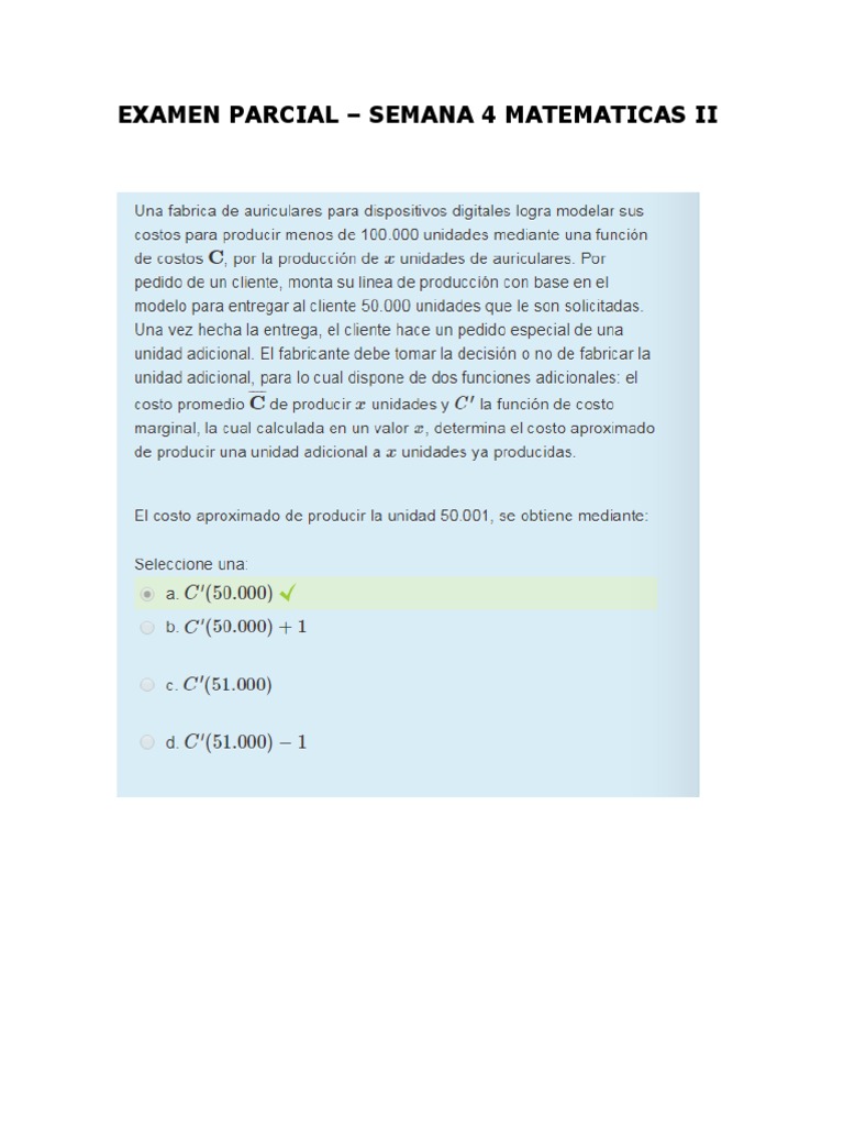 Examen Parcial - Semana 4 Matematicas II | PDF
