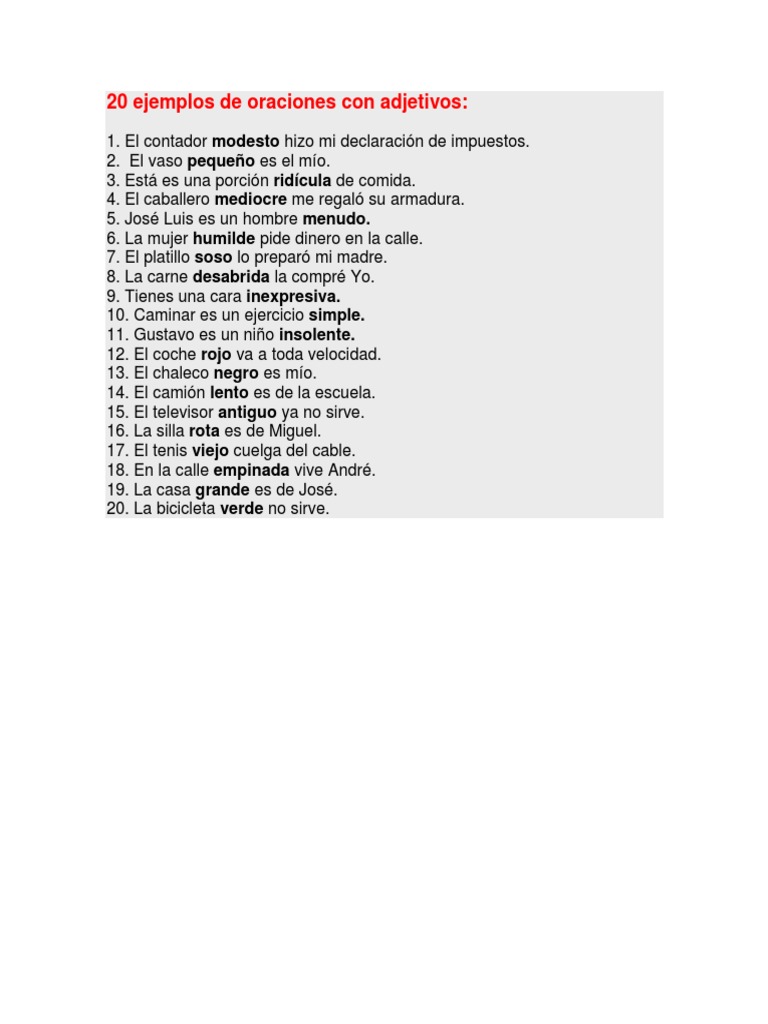 20 Ejemplos de Oraciones Con Adjetivos Ocio