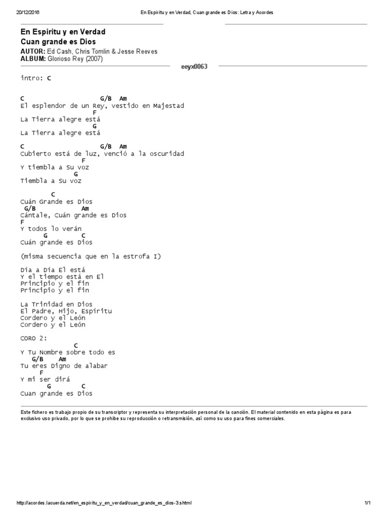 Cuan Grande Es El Letra Y Acordes