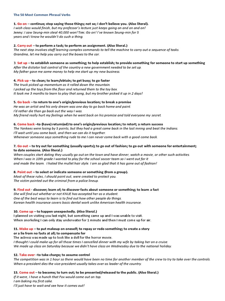 Top 50 Common Phrasal Verbs Explained | PDF | Language Arts & Discipline