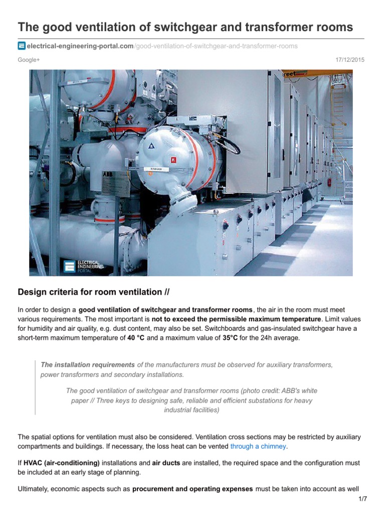 Transformer Room Ventilation Guidelines | PDF | Ventilation ...