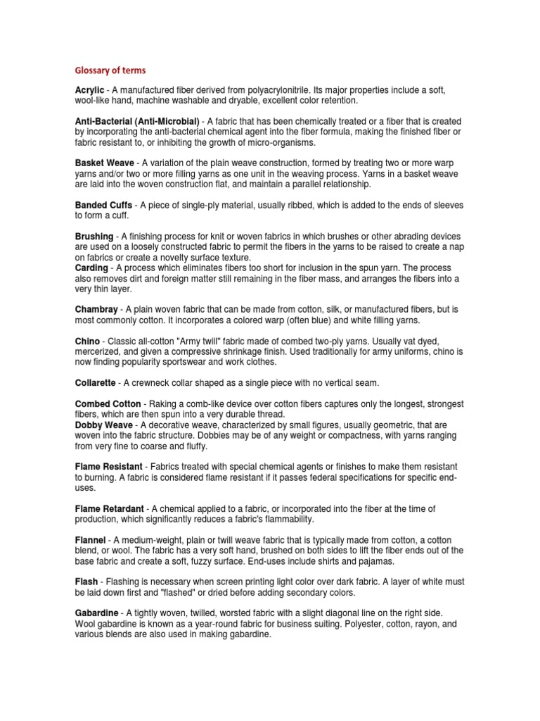 Glossary of Textile Terms Textiles Yarn